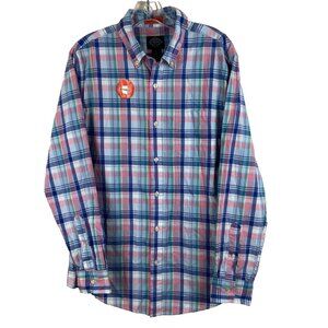 St Johns Bay Mens Shirt Sz M NEW Long sleeve Plaid  Button Front Comfort Stretch